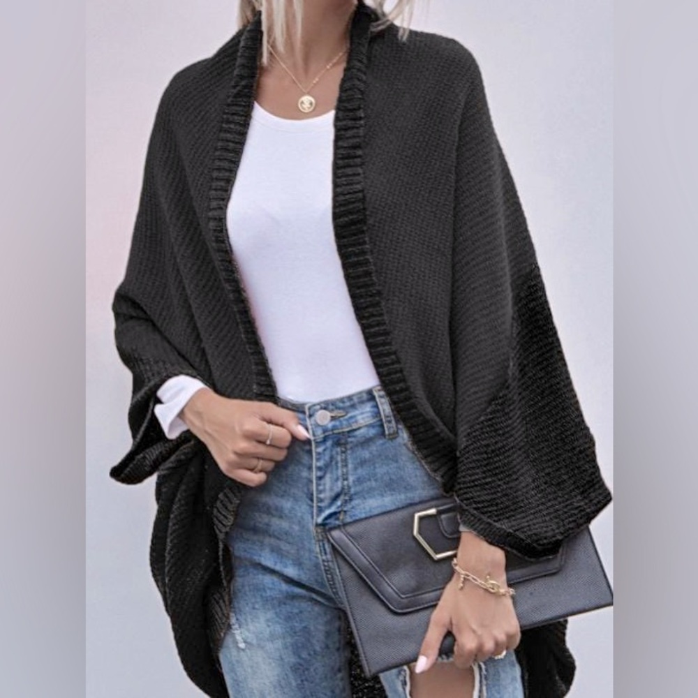 🆕 Forever 21 Black Open Bat-Wing Sweater Cardigan